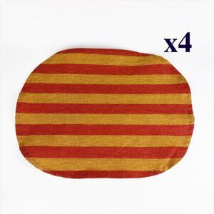 4x IKEA Krosamos Orange Red Striped Placemat Oblong 305.318.18 Linen/Cotton NEW